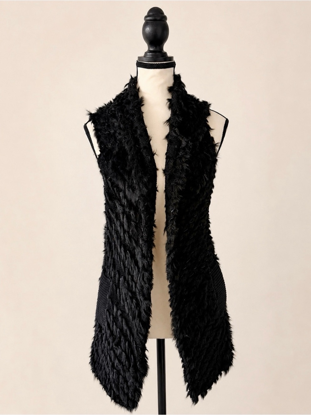 Marc by Marc Jacobs Real Rabbit Fur Draped Open-Front Vest – Black One Size